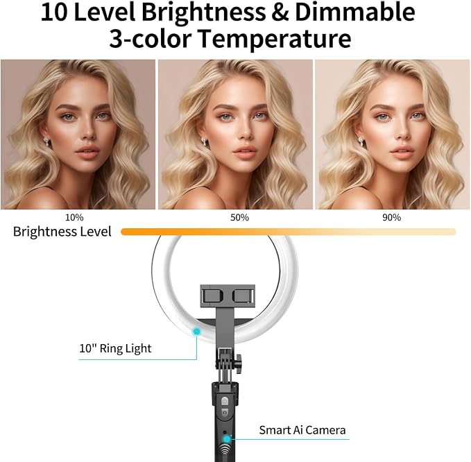 70.9" Auto Face Tracking Tripod with 360 Rotation & 10" Ring Light, Phone Tripod & Selfie Stick with Remote for Cell Phone 4"-7", Motion Sensor for Live Stream Vlog Video Recording