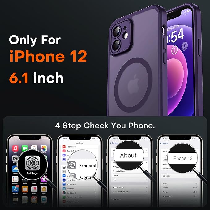 TOCOL for Phone 12 Case, Compatible with Magsafe Charger, Full Camera Protection, Drop Protection, Translucent Matte Phone Case for iPhone 12 6.1 inch (Midnight Purple)