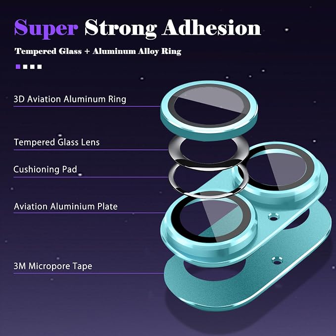 Camera Lens Protector for iPhone 16 / iPhone 16 Plus Camera Lens Protector [Strong Adsorption] [Not Easy to Break] Metal Tempered Glass Rear Camera Screen Cover - Green