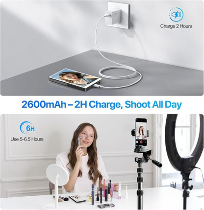5" Touch Back Camera Monitor iPhone 17, Magnetic Selfie Monitor Screen iPhone, Wireless Screen Mirroring, Back Camera Selfie Monitor with Headphone Jack,2600mAh for Vlog,Snaplylens for iPhone,Android