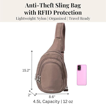 Baggallini Securtex® Anti-Theft Multi Zip Sling - Lightweight 8.6"x15.2" Travel Bag with Locking Zippers & RFID Protection
