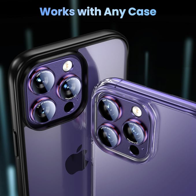 Uyiton Professional Camera Style for iPhone 16 Pro Max/16 Pro/14 Pro Max/14 Pro Camera Lens Protector - [Unique Typography + Phone Lens Red Circle Design] Metal Tempered Glass Camera Cover, Purple+Red