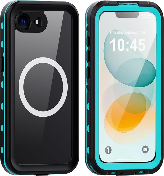 GOLDJU for iPhone 16e Case Waterproof, with IP68 Underwater & Magnetic, Built-in Screen Protector, Full-Body Protective Phone Case for iPhone 16e 2025, Blue/Clear