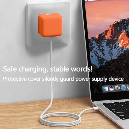 40W Dynamic (up to 60W) Soft Silicone Charger Protector Case for iPhone 17/16 Pro/Max, 40W Dynamic Power Adapter Sleeve Cover for MacBook Air 13 13.6 15 inch M4 M3 M2 M1 2025-2018 Release, Orange