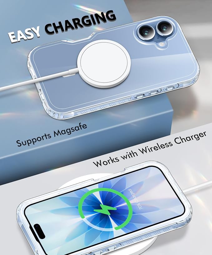 Compatible with iPhone 17 Case Clear, Built-in Screen Protector, [Compatible with MagSafe] Full Body Rugged Phone Case, Shockproof Protective Magnetic Cover for iphone17 6.3" (Clear)