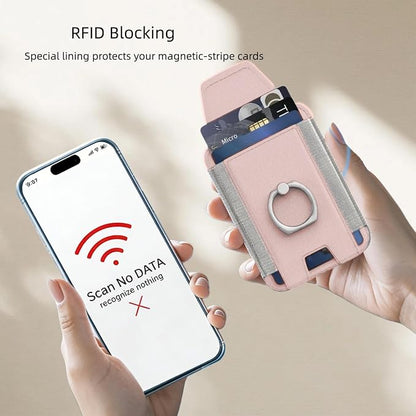 for Magsafe Wallet, Slim Magnetic Card Wallet with Grip, 7 Cards Holder RFID Blocking, Ring Stand Stick on Wallet with Privacy Flap(Pink)