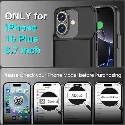 BOPPS Battery Case for iPhone 16 Plus with Stand【Support Carplay】 Slim 8500mAh Portable Rechargeable Strong Protective Extended Charger Cover for iPhone 16 Plus Charging Case-6.7inch Black