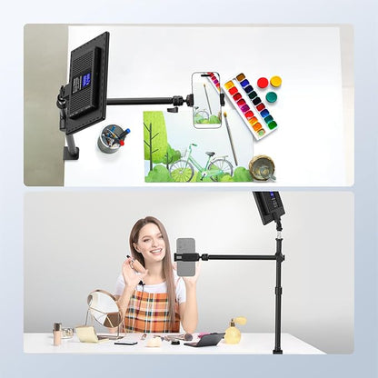 NEEWER Overhead Camera Desk Mount with Swivel Boom Arm, 1/4" Ball Head, Phone Holder & C Clamp, 22"/55.5cm Adjustable Webcam Mic Stand for LED Light Microphone Streaming Zoom Video Recording, DS024
