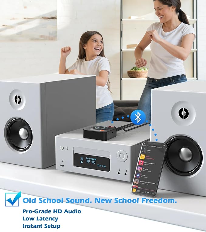 Bluetooth Receiver for Home Stereo, AUX RCA to Bluetooth Adapter for Old Speakers, NFC Wireless Audio Receiver for Music Streaming Sound System, KAIY Convert Wired Speakers to Wireless