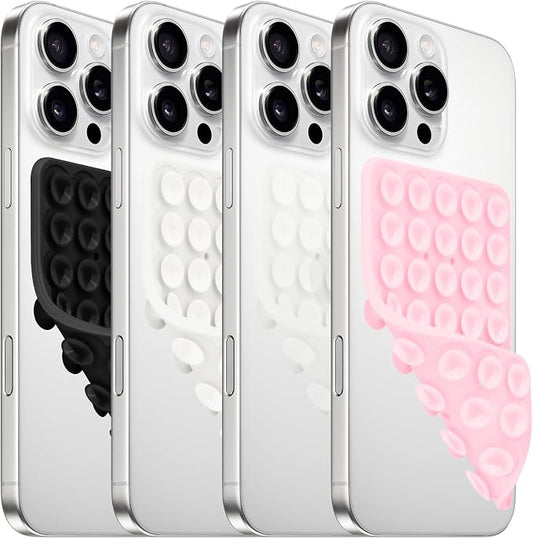 QxbBox 4Pack Silicone Suction Cup Phone Case Mount Double Sided, Hands-Free Strong Grip Holder for Selfies and Videos,Silicon Sticky Phone Grip with Higher Suction Power for Cell Phone