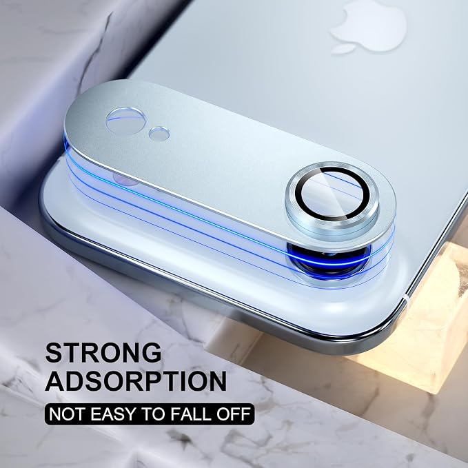 Choiche Compatible for iPhone 17 Air Camera Lens Protector, Strong Adsorption Camera Cover with 9H Tempered Glass Lens Screen Protector Metal Ring Decoration Accessories 6.5-inch (Sky blue)
