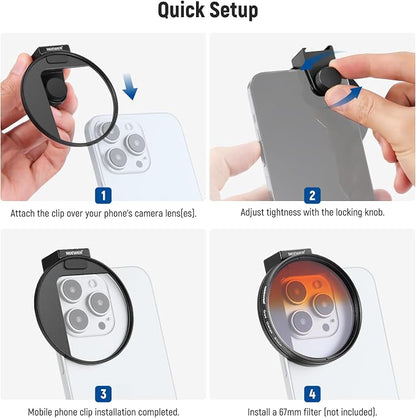 NEEWER 67mm Phone Filter Mount, Adjustable Threaded Lens Filter Clip with Cold Shoe Mount Compatible with iPhone 17 16 15 Pro Max Plus 14 13 Samsung Galaxy S25 Ultra S24, LA006