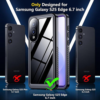 SPIDERCASE for Samsung Galaxy S25 Edge Case Waterproof, Built-in Screen&Camera Lens Protector, [IP68 Underwater][12FT Military Grade Shockproof] Phone Case, Purple/Clear
