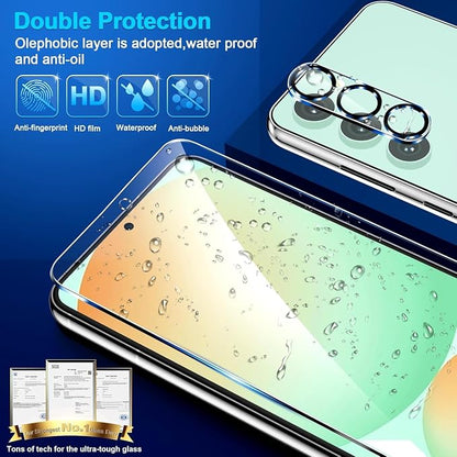 3 Pack for Samsung Galaxy S24 FE Screen Protector Tempered Glass + 3 Pack Camera Lens Protector, Military Grade Shatterproof, 9H Hardness, Fingerprint Unlock, Case Friendly 6.7 Inch