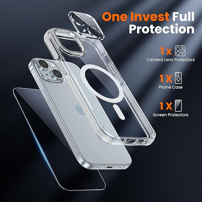 3 in 1 for iPhone 15 Plus Case Clear with MagSafe, Yellowing-Resistant Acrylic Back, Shockproof Guard Corners, Military-Grade Protection for iPhone 15 Plus Phone Case 6.7 inch Clear Bumper