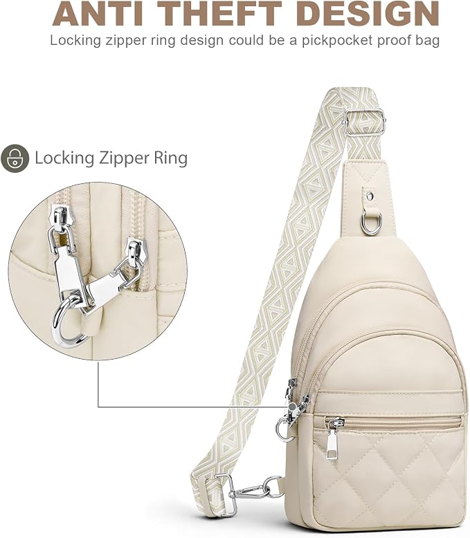 SYTRAH Sling Bag for Women, Anti-Theft RFID Crossbody Bag Nylon Sling Purse for Travel, Puffy Small backpack for Daily Hiking Sports White
