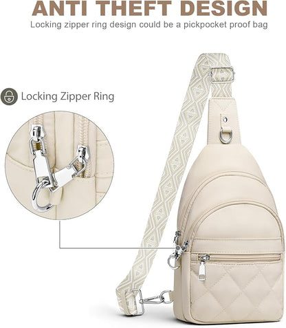 SYTRAH Sling Bag for Women, Anti-Theft RFID Crossbody Bag Nylon Sling Purse for Travel, Puffy Small backpack for Daily Hiking Sports White