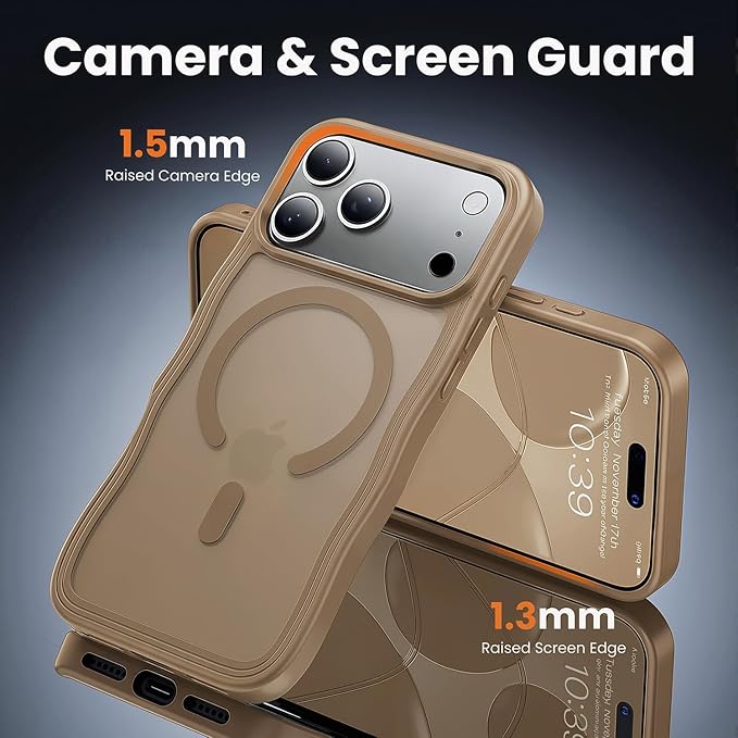 for iPhone 17 Pro Max Case Cute Brown,Fits MagSafe,Matte Skin Feeling Back,Curly Wave Edge,Slim & Durable & Stylish,Cover Military-Grade Protection