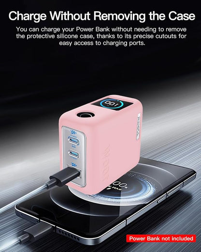 Silicone Case for Anker GaNPrime Lite 100W Charger (A121B, 4-Port), Full-Body Protective Cover for Anker Prime Power Bank,Precise Port Cutouts (Case Only) Pink