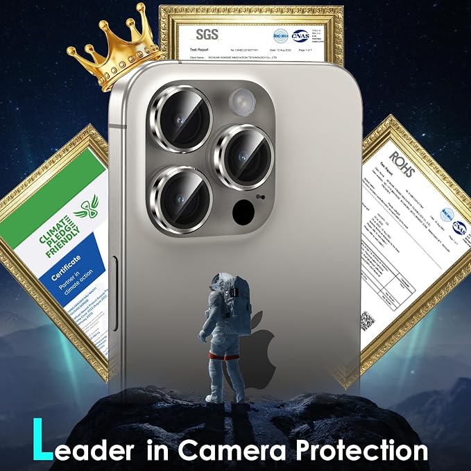 YWXTW Camera Lens Protector for iPhone 15 Pro/iPhone 15 Pro Max, [1 Step Installation Tray] Tempered Glass Screen Protector Metal Individual Camera Cover Accessories Case Friendly (Natural Titanium)