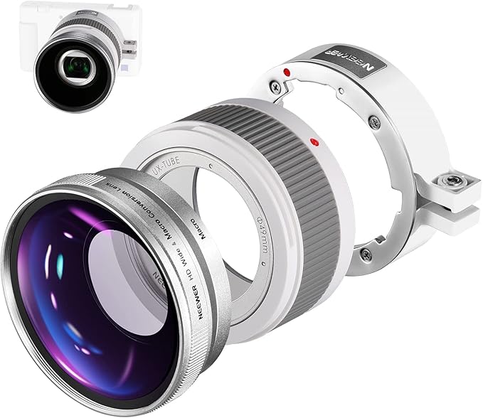 NEEWER 2 in 1 18mm Wide Angle & 10x Macro Lens with Extension Tube, Bayonet Mount Lens Adapter & Cleaning Cloth, Only Compatible with Sony ZV1 (White Frame)