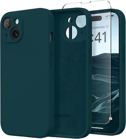 Magnetic for iPhone 15 Case, Compatible with MagSafe, [Screen Protector + Full Camera Protection], Silicone Shockproof Anti-Scratch Protective Phone Case for iPhone 15 6.1", Deep Blue