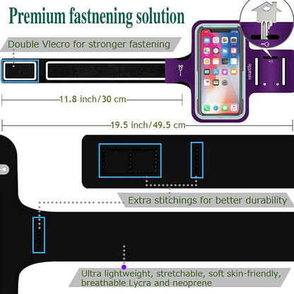 Arm Phone Holder for Running, Universal Cellphone Armband for iPhone 15 14 13 12 11 Pro/XR/XS/X/SE/8/7/6s/6, A/S/J, Up to 6.1’’, Sport Armband for Gym, Sports, Workout-Purple