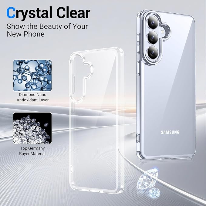 Red2Fire for Samsung Galaxy S26 Case 6.3 Inch,[Crystal Clear][Military Grade Drop Protection] Shockproof Phone Case with 2 Pack Screen Protectors, Anti-Yellowing Slim Cover,Clear