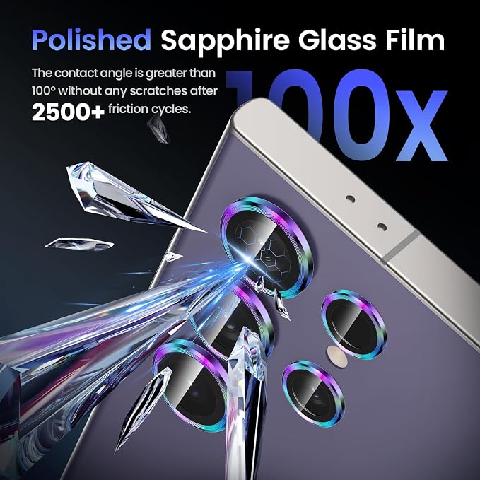 Tensea (3+2PCS for Samsung Galaxy S24 Ultra 5G Camera Lens Protector, 9H Tempered Glass Camera Cover Screen Protector Metal Individual Ring for S24 Ultra 5G 2024 [Installation Tray][Case Friendly]