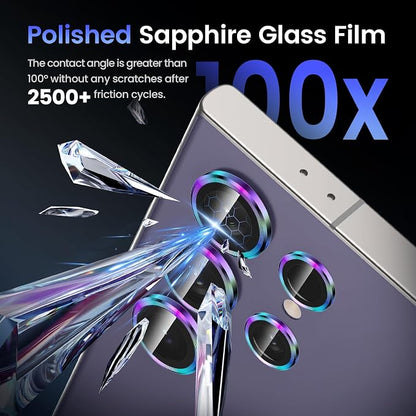 Tensea (3+2PCS for Samsung Galaxy S24 Ultra 5G Camera Lens Protector, 9H Tempered Glass Camera Cover Screen Protector Metal Individual Ring for S24 Ultra 5G 2024 [Installation Tray][Case Friendly]