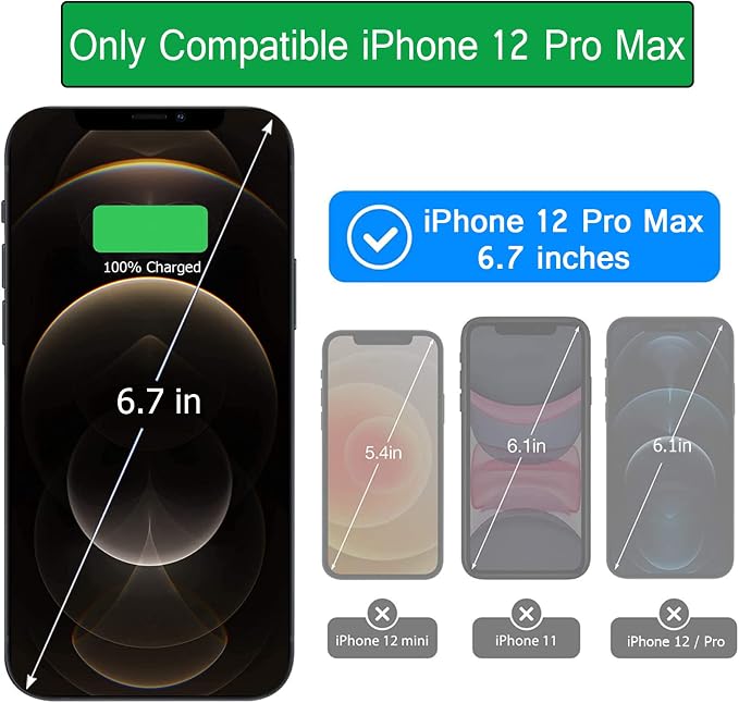 Battery Case for iPhone 12 Pro Max,12000mAh Rechargeable Portable Charging Case with Wireless Charging Compatible for iPhone 12 Pro Max (6.7 inch) with Carplay Extend Battery Charger Pack Case (Black)