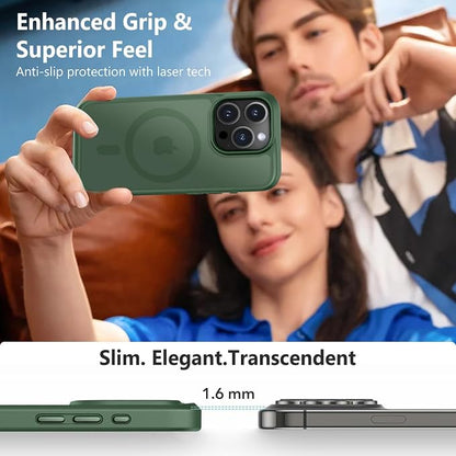 MOCCA Strong Magnetic for iPhone 15 Pro Case, [Compatible with Magsafe][13FT Military Drop Protection] Slim Translucent Matte Shockproof Case for iPhone 15 Pro Phone Case 6.1'', Midnight Green