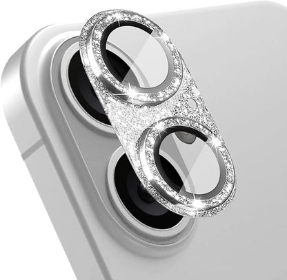Camera Lens Protector for iPhone 16/iPhone 16 Plus, Bling Glitter Camera Cover with 9H Tempered Glass Metal Ring, Anti-Scratch Lens Protector for iPhone 16/iPhone 16 Plus (Glitter - Silver)