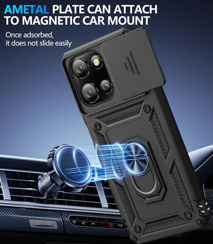 Taisairu for Motorola Moto G 2025/G 2026/G Play 2026 Case with Screen Protector & Slide Camera Lens Cover, Built-in Ring Stand Case for Moto G 2026/G 2025/G Play 2026 (Black)