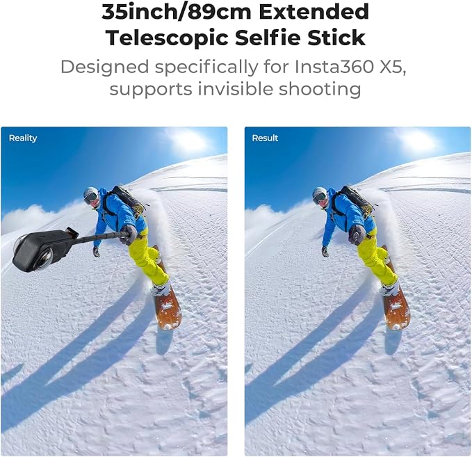 K&F Concept Upgrade Magnetic Quick Release Foldable Selfie Stick Compatible with Insta360 X5, 89cm/35inch Aluminum Alloy Extension Invisible Pole, Adjustable Handle Grip with Safety Lock for X4 Air