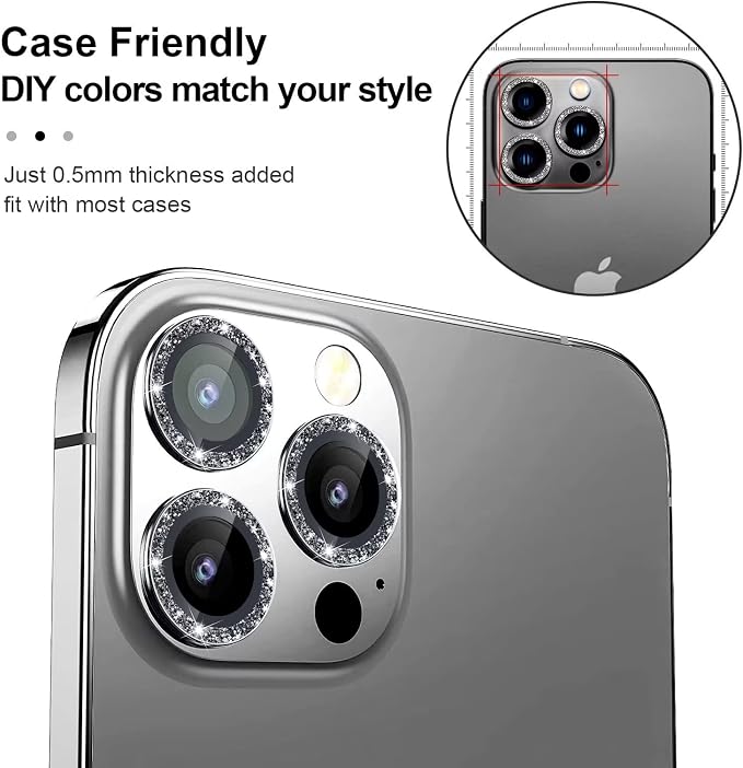 Jeluse [3X2 Pack Designed for iPhone 13 Pro/iPhone 13 Pro Max Camera Lens Protector, 9H Tempered Glass Screen Protector Cover [Alignment Kit Eazy installation] Metal Individual Ring