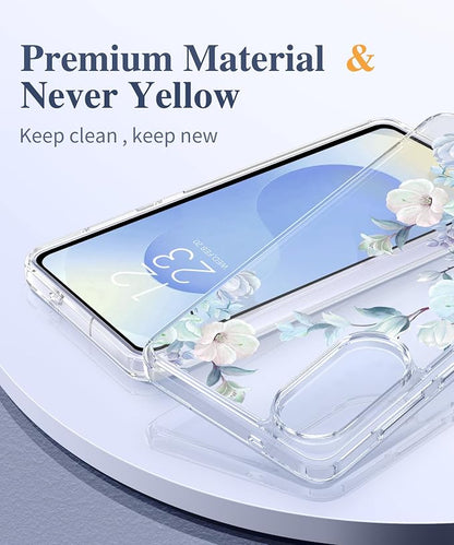 GVIEWIN for Samsung Galaxy S25 Edge Case, Clear Floral Shockproof Protective Women Phone Case, Non-Yellowing, Screen&Camera Lens Protector for Galaxy S25 Edge 6.7",Delphinium/Grey
