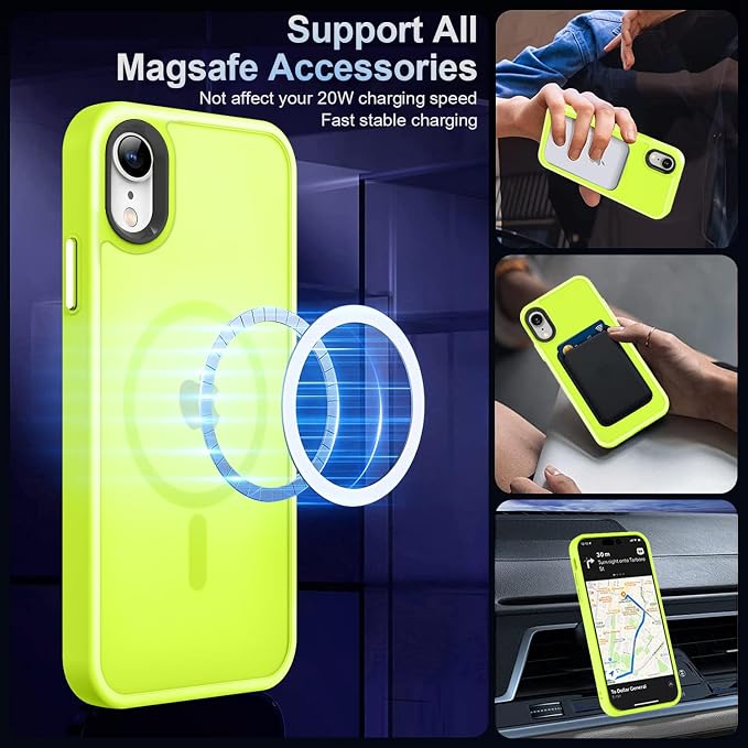 MOCCA Strong Magnetic for iPhone XR Phone Case, [Compatible with Magsafe][Mil-Grade Drop Protection] Slim Thin Translucent Matte Protective Cover Case for iPhone XR Case 6.1'', Fluorescent Green