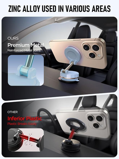 Upgraded Vacuum Magnetic Car Phone Holder for MagSafe[108+LBS Strongest Suction & 3000gf Strongest Magnetic],360° Adjustable Suction Cup Phone Mount for Car,Gym,Mirror,Men Women-Blue