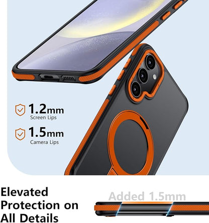 for Samsung Galaxy S24 Plus Case, Magnetic Adjustable Ring Stand [Fit for Magsafe], [Military-Grade Shockproof Protection] Phone Case with Kickstand&Ring Holder (Orange)
