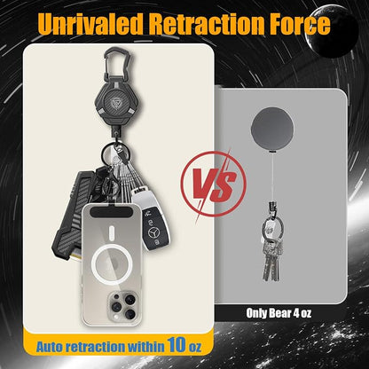 Oaridey Magnetic Retractable Keychain, Heavy Duty Carabiner Badge Holder with Phone Tether Tabs, Tactical ID Badge Reel with 31.8'' Coated Steel Cord and Lobster Clasp, Bearing 10.0 oz - 4 Pack