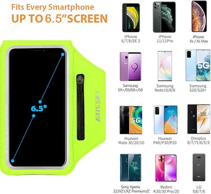Running Armband with Earphone Bag Cell Phone Armband for iPhone 17 16 15 Pro 14 Plus 13 11 XR, Galaxy S24/S10 Water Resistant Sports Phone Holder Case & Zipper Slot Car Key Holder for 6.7 inch Phone