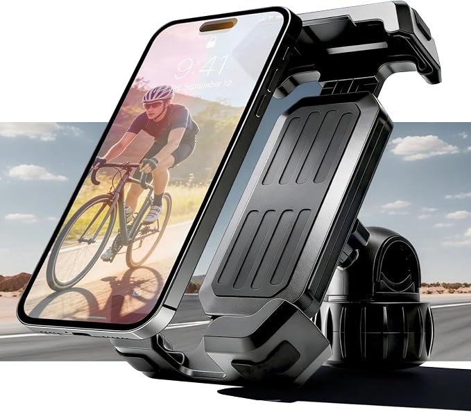 4rd-Gen Super Easy Install Bike Phone Holder, [1S Quick Lock] Motorcycle Phone Mount Clip, Bicycle Scooter Ebike Handlebar Holder Clamp fit Large Phone Case, Phone Mount for 4.7''-7'' Cell Phones