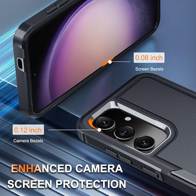 RMOCR Case for Samsung Galaxy S25 Plus, Full Body Heavy Duty Rugged Shockproof Protective Phone Cover with Lanyard Strap, Tempered Glass Screen Protector and Camera Lens Cover, Black Matte