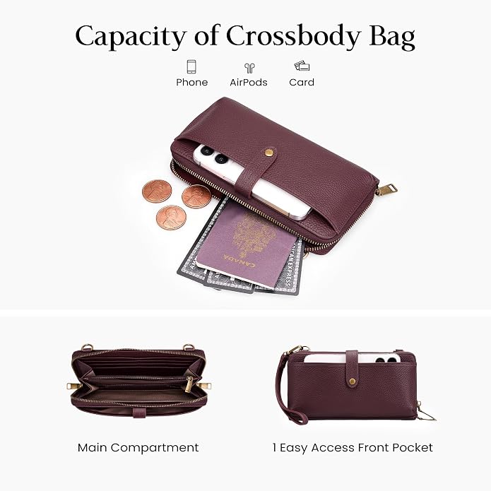 befen Leather Wristlet Wallet for Women Cell Phone Purse with Built in Wallet Vintage Leather Crossdody Bag Clutch Purse
