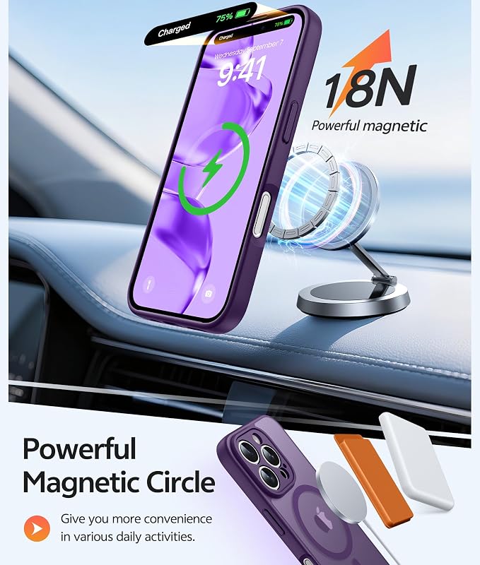 FNTCASE for iPhone 16 Pro Case: [Compatible with Magsafe] Translucent Matte Cases with [Full Camera Protection] [Screen Protector] Military Grade Shockproof Protective Phone Cover - Purple