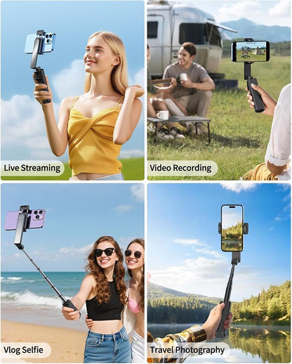 yAyusi New Ultra Mini Selfie Stick for iPhone, Extendable Aluminum Portable Selfie Stick with Remote, Compact Phone Selfie Sticks Compatible with 4-7" Phones for Vlog/Video Record/Live Stream (Black)