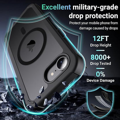 jaroco Magnetic for iPhone 17e Case& iPhone 16e Case, [Compatible with MagSafe][Military Grade Drop Protection][Heavy Duty Protection][Non-Slip][Shockproof] 2-Layer Bumper Phone Case 6.1''-Black