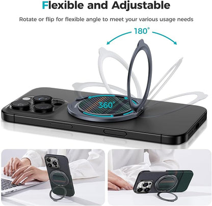 BENKS ArmorPop Magnetic Phone Grip & Stand for MagSafe, 360° Rotation Adjustable Phone Ring Holder for iPhone 17/16/15/14/13/12 Series, Durable Kevlar Design