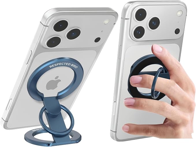 RESPECTED-BRO-Magnetic-Phone-Ring-Holder with Dual Rings, Compatible with iPhone 17/16/15/14/13/12, Multifunctional Stand for Desk,Office,Gym,Kitchen & All Metal Surfaces, Finger Loop Grip (Dark Blue)